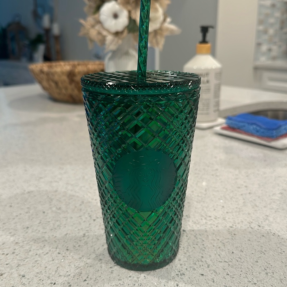 16oz Dark green Jeweled Starbucks tumbler.